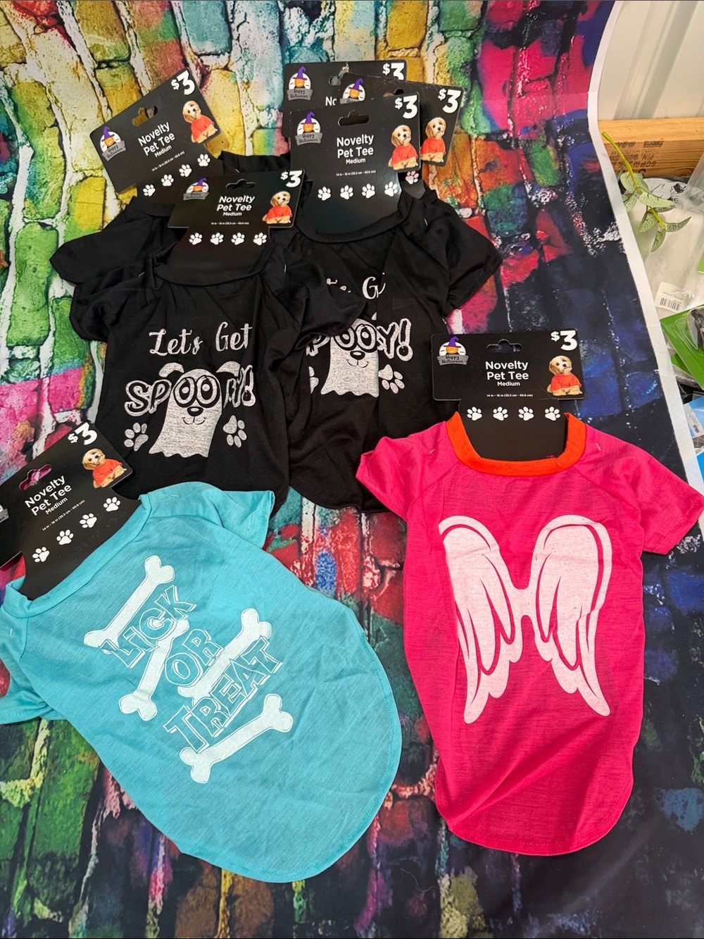 Novelty Pet Tee — Black, Teal & Pink Dog Shirts (Set)